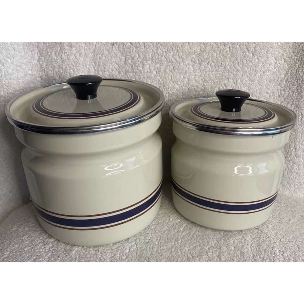 Retro 1960's \70's Cream Blue Maroon Nesting Canisters, T4 - Picture 6 of 14